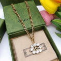 18K Double Gucci Flower Crystals Necklace