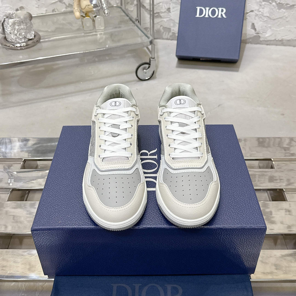 DIOR 25S B27 UPTOWN LOW-TOP SNEAKERS IN WHITE MIX GREY CALFSKIN STYLE 1